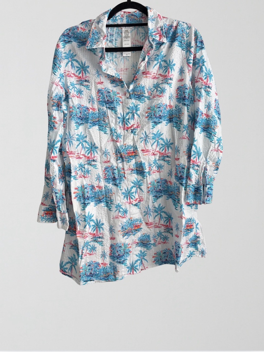 Tommy Bahama Crinkle Boyfriend Palm Tree Shirt | Medium | Like New
